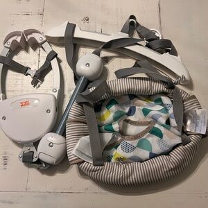 Bright Starts Gray Striped Baby Door Jumper Seat with Multicolor Insert